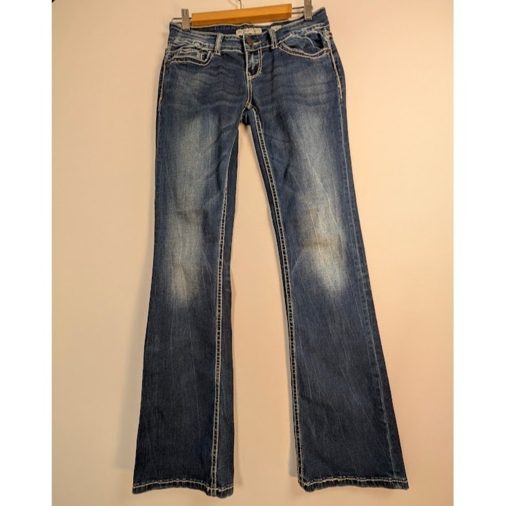 Buckle BKE Stella Jeans Womens 26L (30x31.5) Blue Bootcut Low-Rise Thick Stitch